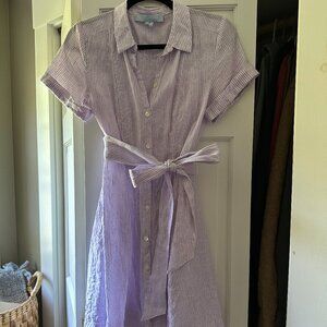 Hill House The Laura Dress - Lilac Stripe Linen - Sz XS
